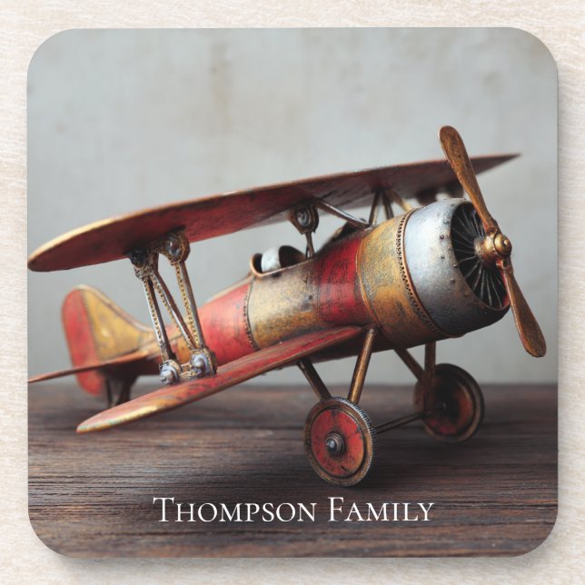 Vintage Biplane Aviation Pilot Home Bar Custom  Coaster (Front)