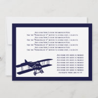 Vintage Biplane Aviator Blue Wedding Info Card