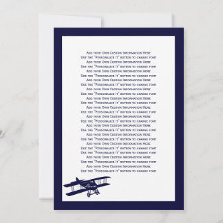 Vintage Biplane Aviator Blue Wedding Info Card