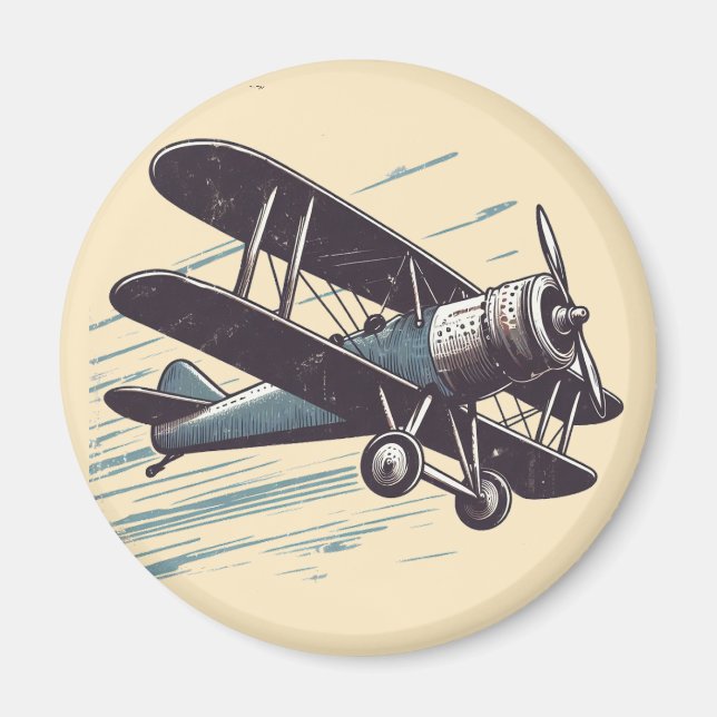 Vintage Biplane Aviator Magnet (Front)