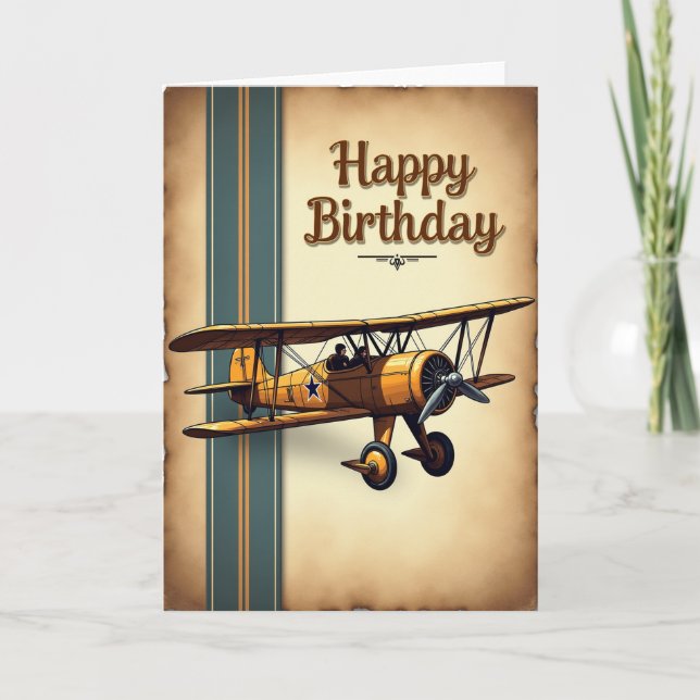 Vintage Biplane Birthday Card (Front)