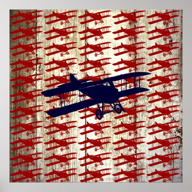 Vintage Biplane on Barn Wood Aviation Gifts Poster (Front)