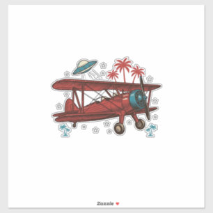 Vintage Biplane UFO Tropical Travel Shirt Design_1