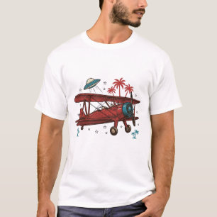 Vintage Biplane UFO Tropical Travel Shirt Design_1