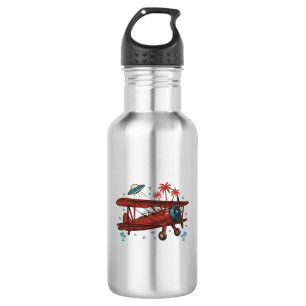 Vintage Biplane UFO Tropical Travel Shirt Design_1 532 Ml Water Bottle
