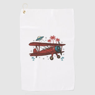 Vintage Biplane UFO Tropical Travel Shirt Design_1 Golf Towel