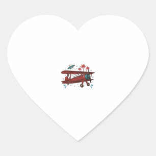 Vintage Biplane UFO Tropical Travel Shirt Design_1 Heart Sticker