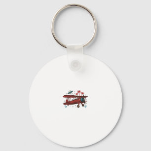 Vintage Biplane UFO Tropical Travel Shirt Design_1 Key Ring