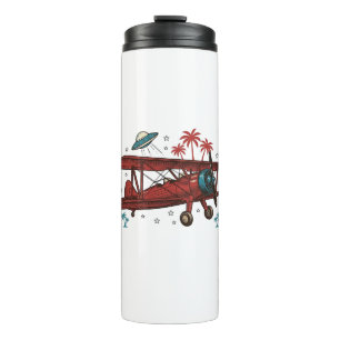 Vintage Biplane UFO Tropical Travel Shirt Design_1 Thermal Tumbler