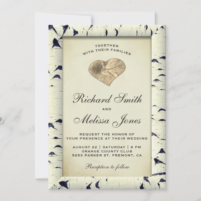 Vintage Birch Tree Bark Wood Wedding Invitation (Front)