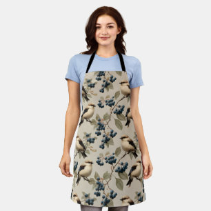 Vintage Bird and Blueberry Seamless Pattern Apron
