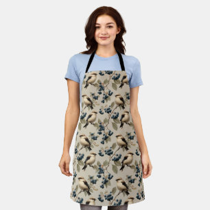 Vintage Bird and Blueberry Seamless Pattern Apron