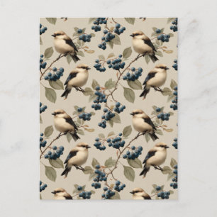 Vintage Bird and Blueberry Seamless Pattern Postcard