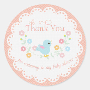 Vintage Bird and Flowers Baby Shower Thank You Classic Round Sticker