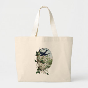 Vintage bird and flowers large tote bag