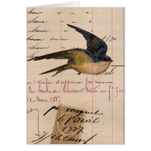 Vintage Bird and Ledger Paper Digital Art