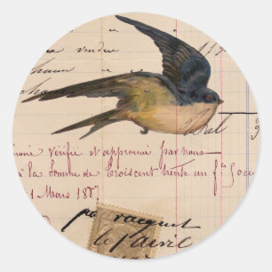 Vintage Bird and Ledger Paper Digital Art Classic Round Sticker