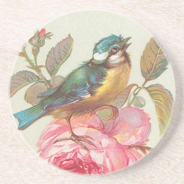Vintage Bird and Roses Coaster (Front)