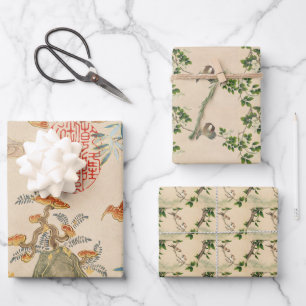 Vintage bird art wrapping paper sheet