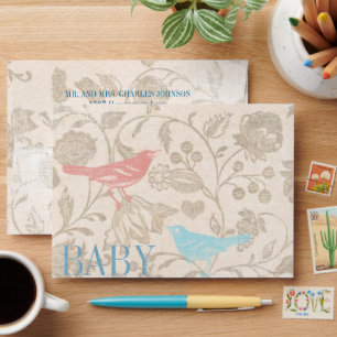Vintage Bird Baby Girl Shower Invitations Envelopes