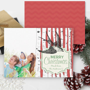 Vintage Bird Birch Tree Photo Christmas Card
