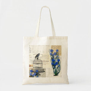Vintage Bird Birdcage Blue Flowers French Bag