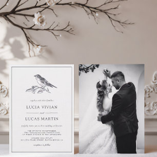 Vintage Bird Black And White Photo Wedding Invitation