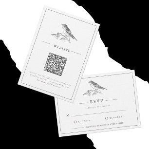 Vintage Bird Black And White QR Code Wedding Enclosure Card