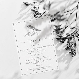 Vintage Bird Black And White Wedding Details Card