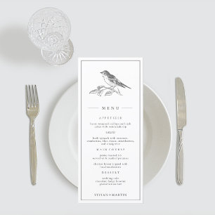 Vintage Bird Black And White Wedding Menu