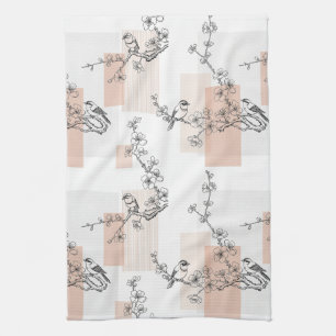 Vintage Bird Blossom Toile Stripe (10) Tea Towel
