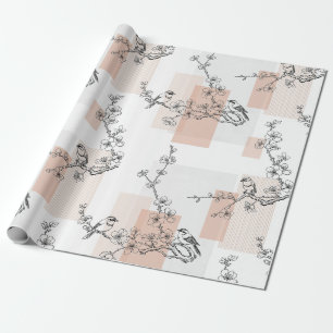 Vintage Bird Blossom Toile Stripe (10) Wrapping Paper