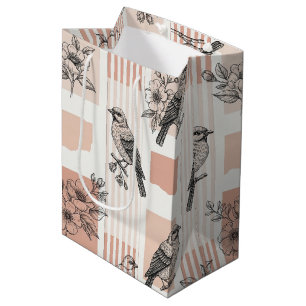 Vintage Bird Blossom Toile Stripe (11) Medium Gift Bag