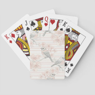 Vintage Bird Blossom Toile Stripe (11) Playing Cards