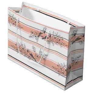 Vintage Bird Blossom Toile Stripe (12) Large Gift Bag
