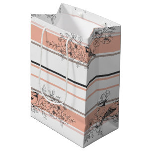Vintage Bird Blossom Toile Stripe (12) Medium Gift Bag
