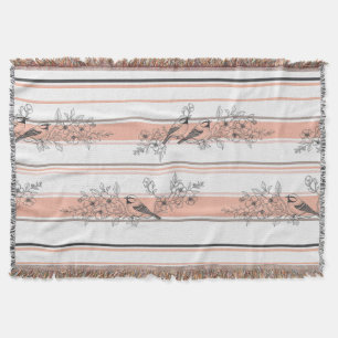 Vintage Bird Blossom Toile Stripe (12) Throw Blanket