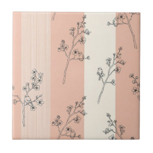 Vintage Bird Blossom Toile Stripe (12) Tile