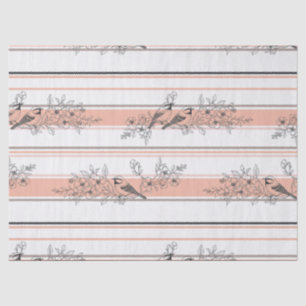 Vintage Bird Blossom Toile Stripe (12) Tissue Paper