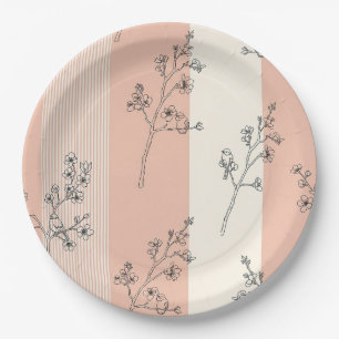 Vintage Bird Blossom Toile Stripe (13) Paper Plate