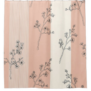 Vintage Bird Blossom Toile Stripe (13) Shower Curtain