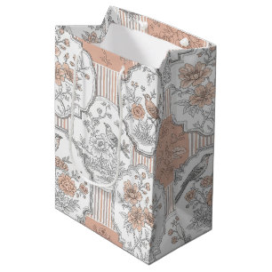 Vintage Bird Blossom Toile Stripe (3) Medium Gift Bag