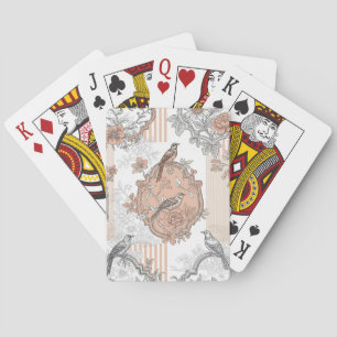 Vintage Bird Blossom Toile Stripe (3) Playing Cards