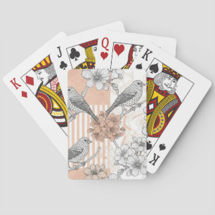 Vintage Bird Blossom Toile Stripe (4) Playing Cards