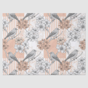 Vintage Bird Blossom Toile Stripe (5) Tissue Paper