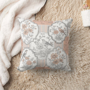 Vintage Bird Blossom Toile Stripe (6) Cushion