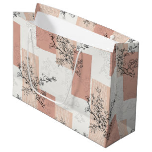 Vintage Bird Blossom Toile Stripe (6) Large Gift Bag