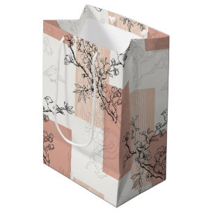 Vintage Bird Blossom Toile Stripe (6) Medium Gift Bag