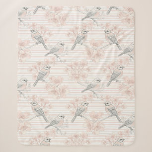 Vintage Bird Blossom Toile Stripe (7) Sherpa Blanket