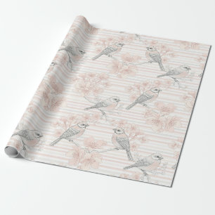 Vintage Bird Blossom Toile Stripe (7) Wrapping Paper